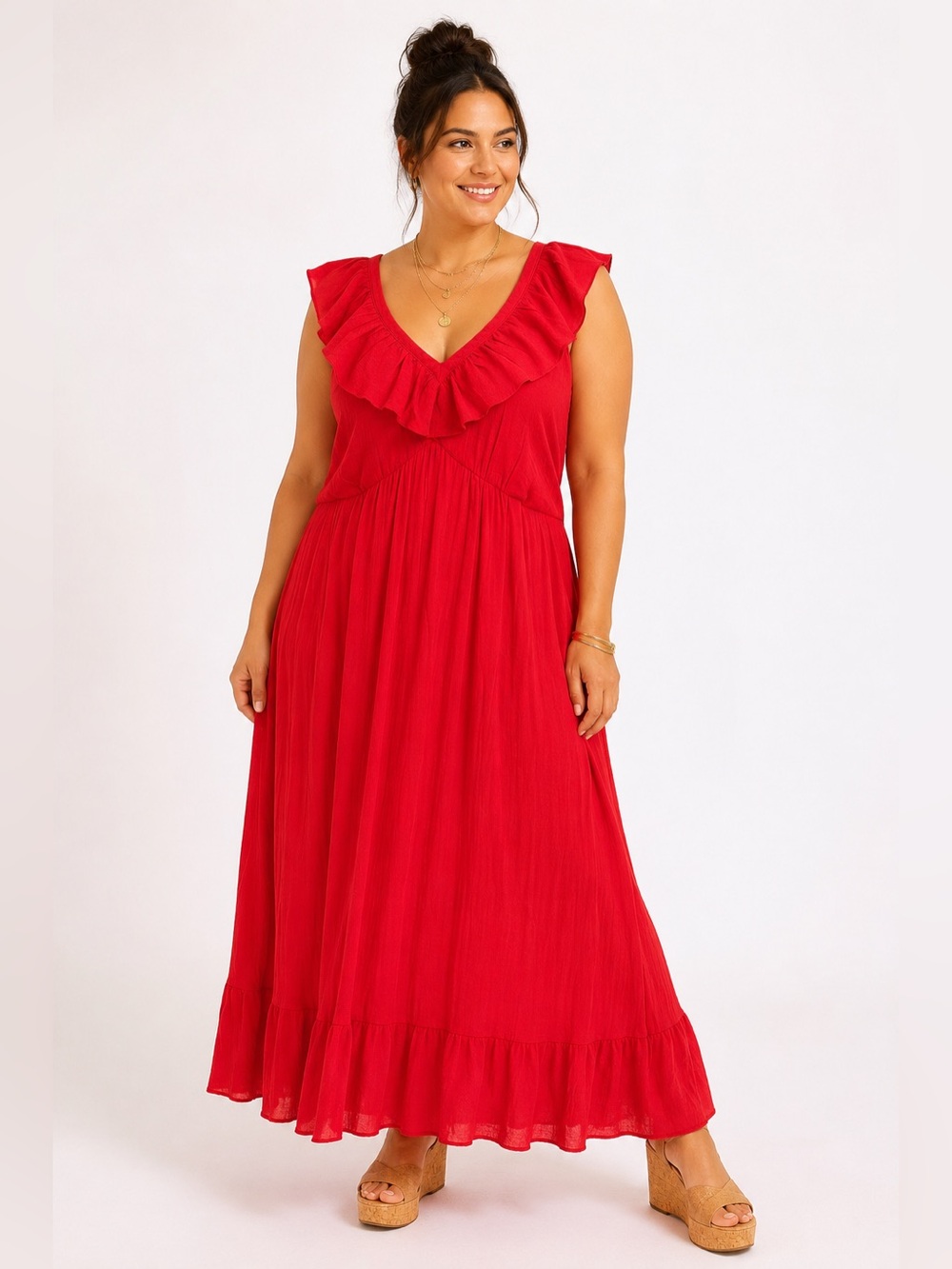 INDIGO ROSE Sleeveless Ruffle Maxi Dress Red Plus Size 2X/3X NWT